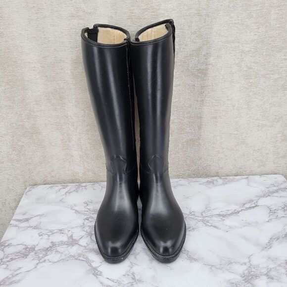 Dav Holloway Tall Black Lace Side Weatherproof Riding Boots Women's US 6 Euro 36 - Picture 4 of 16